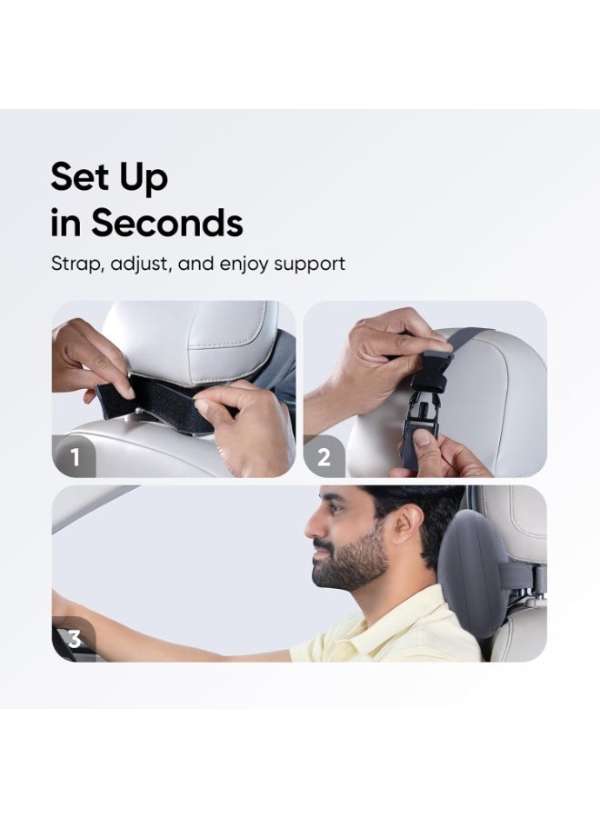 Premium Compact Memory Foam Car Neck Pillow - Ergonomic Neck & Shoulder Strain Relief Cushion - Ultra-Soft Breathable Microfiber Velvet Cover - High-Density Car Seat Neck Rest - Grey - Image 4